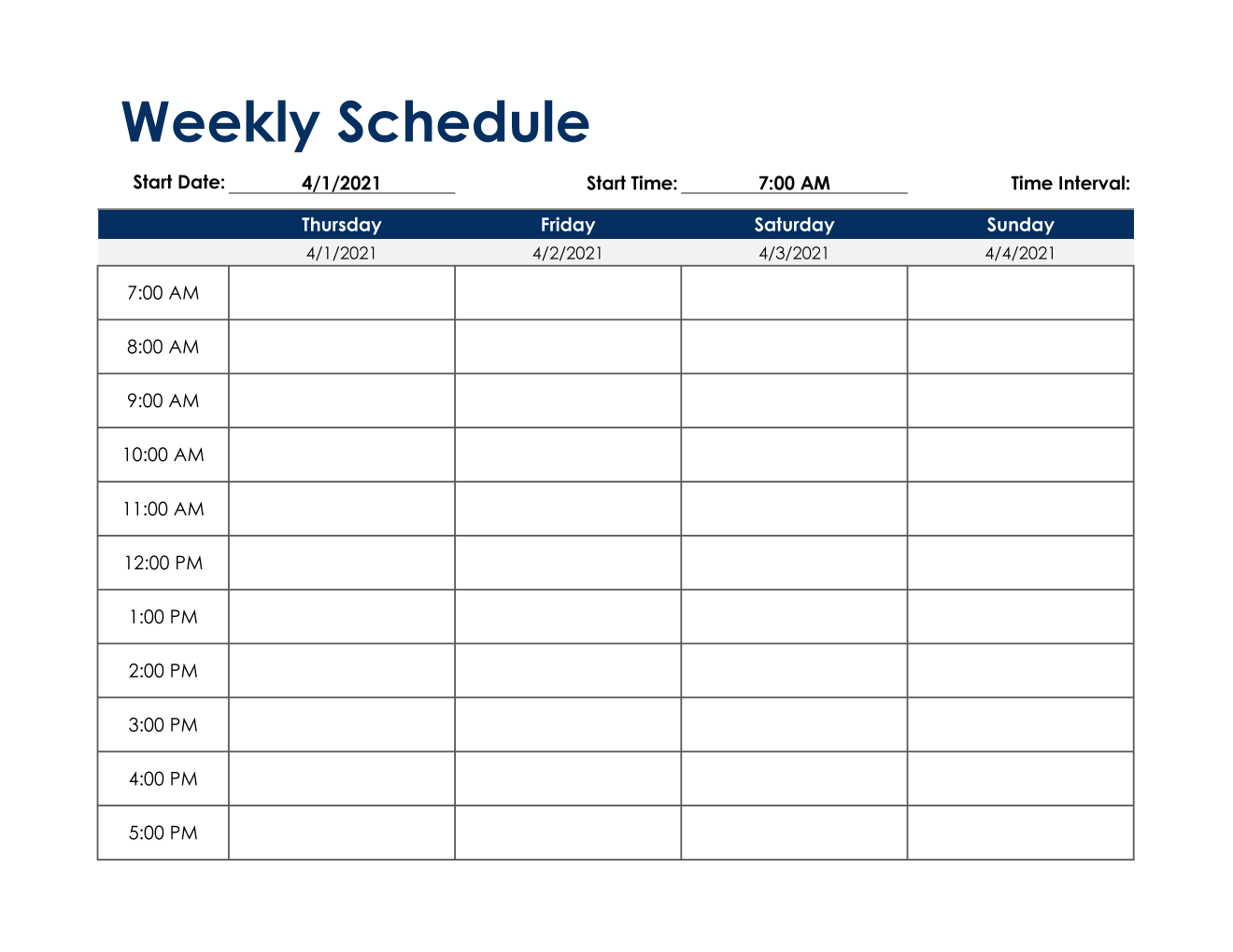 Excel Work Week Schedule Template